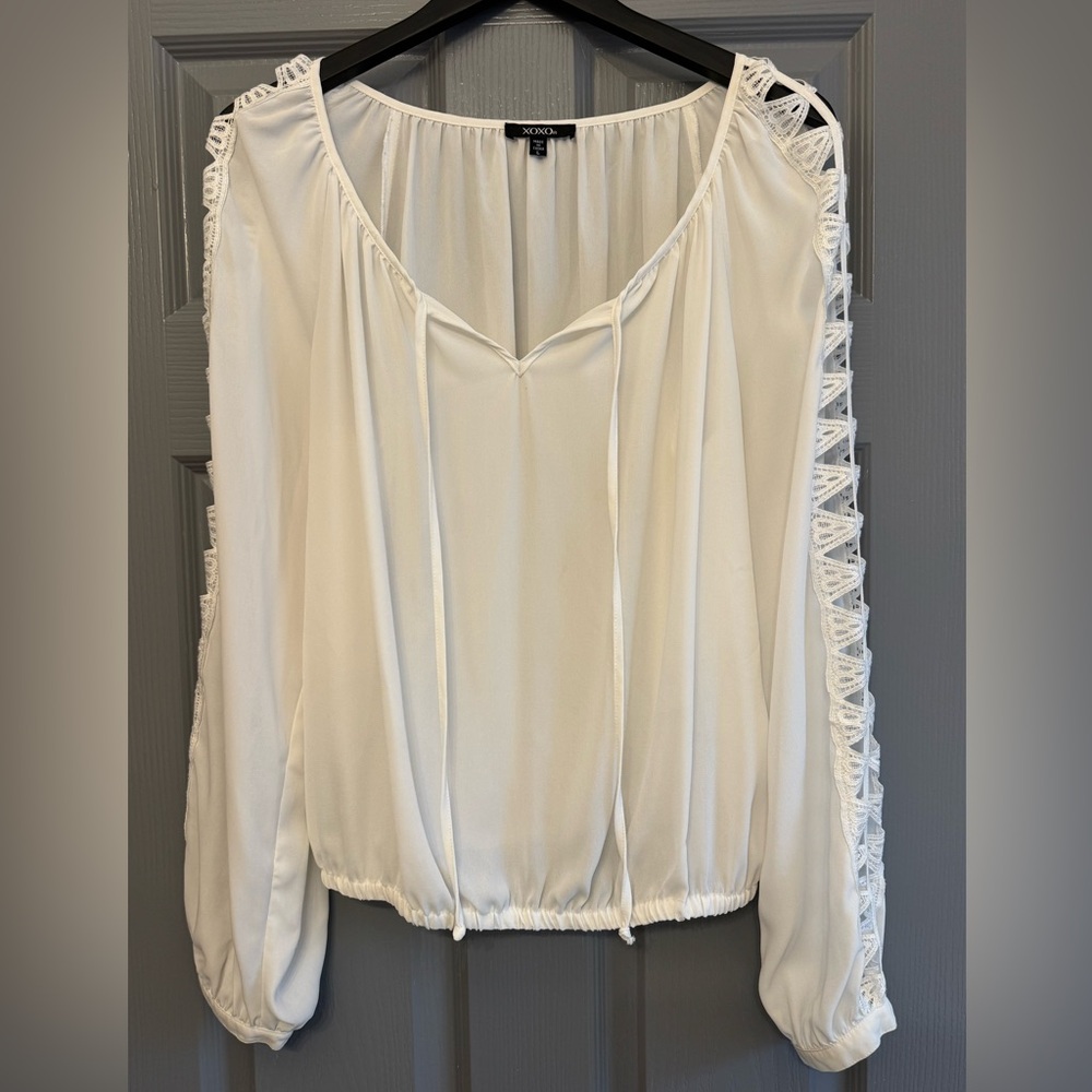 XOXO Boho Cutout Tie Front Blouse